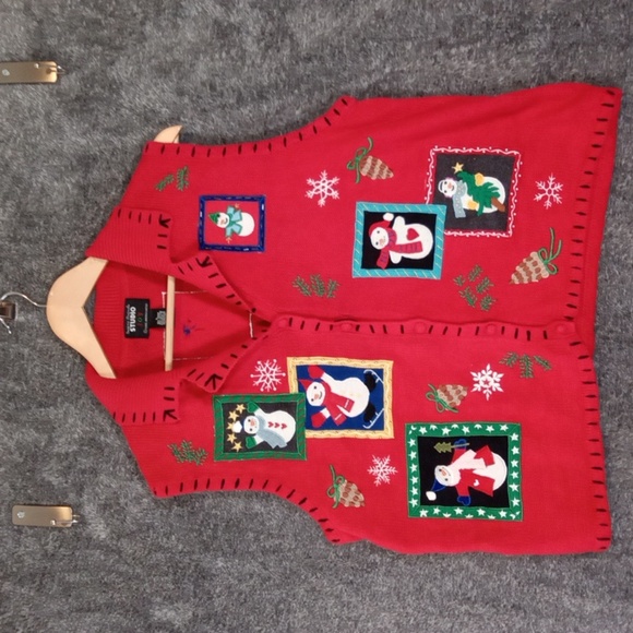 Studio Red Festive Snowman Vest Holiday Christmas Womens Suze Large - Picture 2 of 10